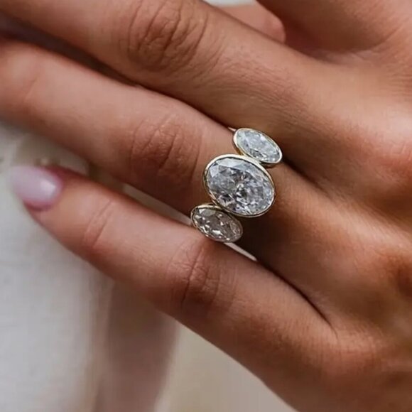 Gold Plated Cubic Zirconia Faux Engagement Ring - 7 - Picture 3 of 3